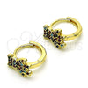 Oro Laminado Huggie Hoop, Gold Filled Style Teddy Bear Design, with Multicolor Micro Pave, Polished, Golden Finish, 02.210.0764.1.12