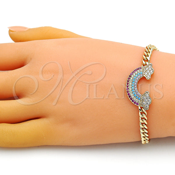 Gold Filled Bracelet — Fancy Bracelet Curb Design with Multicolor Micro Pave — alternate product view — SKU 149735 | Oro Laminado brazalete — elegante Bracelet Curb diseño with Multicolor Micro Pave — SKU 149735