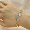 Oro Laminado Fancy Bracelet, Gold Filled Style Curb Design, with Multicolor Micro Pave, Polished, Golden Finish, 03.283.0254.07 (05 MM Thickness, 7 Inches Length)