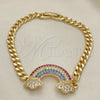 Oro Laminado Fancy Bracelet, Gold Filled Style Curb Design, with Multicolor Micro Pave, Polished, Golden Finish, 03.283.0254.07 (05 MM Thickness, 7 Inches Length)