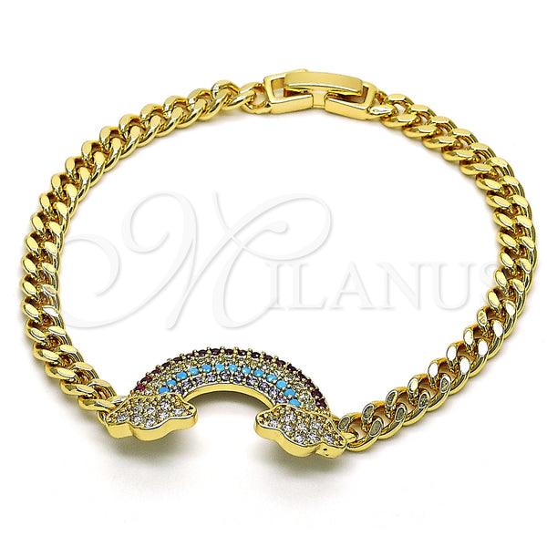Gold Filled Bracelet — Fancy Bracelet Curb Design with Multicolor Micro Pave — main product view — SKU 149735 | Oro Laminado brazalete — elegante Bracelet Curb diseño with Multicolor Micro Pave — SKU 149735