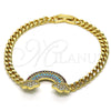 Oro Laminado Fancy Bracelet, Gold Filled Style Curb Design, with Multicolor Micro Pave, Polished, Golden Finish, 03.283.0254.07 (05 MM Thickness, 7 Inches Length)
