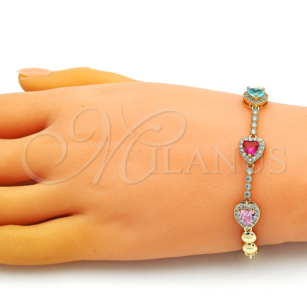 Gold Filled Bracelet — Fancy Bracelet Heart Design with Multicolor and White — alternate product view — SKU 149736 | Oro Laminado brazalete — elegante Bracelet corazón diseño with Multicolor and blanco — SKU 149736
