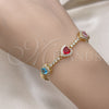 Oro Laminado Fancy Bracelet, Gold Filled Style Heart Design, with Multicolor and White Cubic Zirconia, Polished, Golden Finish, 03.283.0242.1.07 (06 MM Thickness, 7 Inches Length)