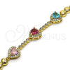 Oro Laminado Fancy Bracelet, Gold Filled Style Heart Design, with Multicolor and White Cubic Zirconia, Polished, Golden Finish, 03.283.0242.1.07 (06 MM Thickness, 7 Inches Length)