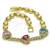 Oro Laminado Fancy Bracelet, Gold Filled Style Heart Design, with Multicolor and White Cubic Zirconia, Polished, Golden Finish, 03.283.0242.1.07 (06 MM Thickness, 7 Inches Length)