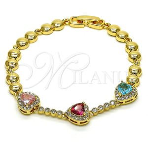 Gold Filled Bracelet — Fancy Bracelet Heart Design with Multicolor and White — main product view — SKU 149736 | Oro Laminado brazalete — elegante Bracelet corazón diseño with Multicolor and blanco — SKU 149736