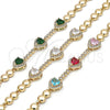 Oro Laminado Fancy Bracelet, Gold Filled Style Heart Design, with Multicolor and White Cubic Zirconia, Polished, Golden Finish, 03.283.0242.1.07 (06 MM Thickness, 7 Inches Length)