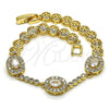 Oro Laminado Fancy Bracelet, Gold Filled Style with White Cubic Zirconia and White Micro Pave, Polished, Golden Finish, 03.283.0255.1.07 (06 MM Thickness, 7 Inches Length)