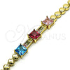 Oro Laminado Fancy Bracelet, Gold Filled Style with Multicolor Cubic Zirconia, Polished, Golden Finish, 03.283.0256.07 (05 MM Thickness, 7 Inches Length)