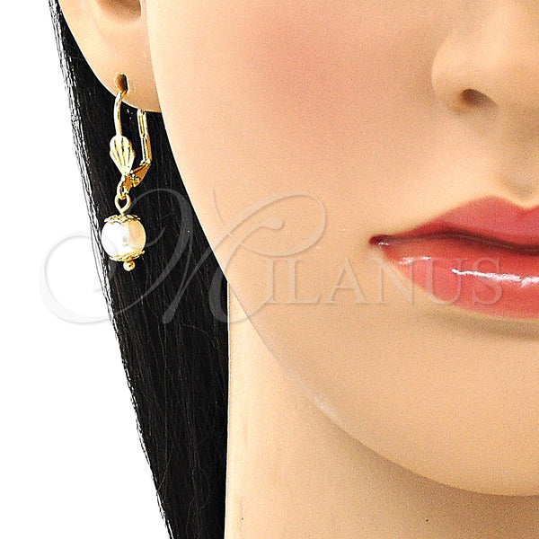 Gold Filled Ring — Dangle Earring Ball Design with Ivory Pearl Polished — alternate product view — SKU 149743 | Oro Laminado anillo — Dangle Earring Ball diseño with Ivory Pearl pulido — SKU 149743