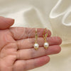 Oro Laminado Dangle Earring, Gold Filled Style Ball Design, with Ivory Pearl, Polished, Golden Finish, 02.63.2753