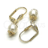 Oro Laminado Dangle Earring, Gold Filled Style Ball Design, with Ivory Pearl, Polished, Golden Finish, 02.63.2753