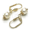 Oro Laminado Dangle Earring, Gold Filled Style Ball Design, with Ivory Pearl, Polished, Golden Finish, 02.63.2753