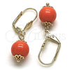 Oro Laminado Dangle Earring, Gold Filled Style Ball Design, with Rose Pearl, Polished, Golden Finish, 02.63.2754.1