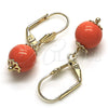 Oro Laminado Dangle Earring, Gold Filled Style Ball Design, with Rose Pearl, Polished, Golden Finish, 02.63.2754.1