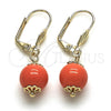 Oro Laminado Dangle Earring, Gold Filled Style Ball Design, with Rose Pearl, Polished, Golden Finish, 02.63.2754.1