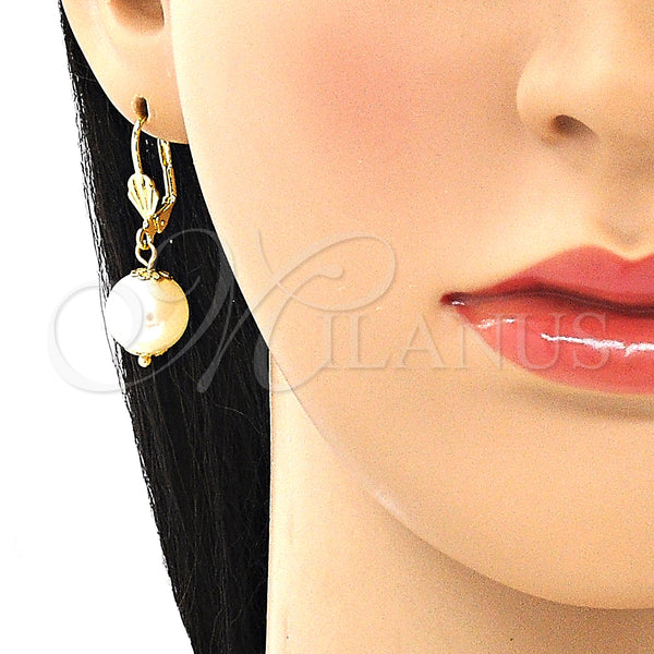 Gold Filled Ring — Dangle Earring Ball Design with Ivory Pearl Polished — alternate product view — SKU 149747 | Oro Laminado anillo — Dangle Earring Ball diseño with Ivory Pearl pulido — SKU 149747