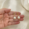 Oro Laminado Dangle Earring, Gold Filled Style Ball Design, with Ivory Pearl, Polished, Golden Finish, 02.63.2755