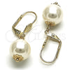 Oro Laminado Dangle Earring, Gold Filled Style Ball Design, with Ivory Pearl, Polished, Golden Finish, 02.63.2755