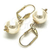 Oro Laminado Dangle Earring, Gold Filled Style Ball Design, with Ivory Pearl, Polished, Golden Finish, 02.63.2755