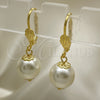 Oro Laminado Dangle Earring, Gold Filled Style Ball Design, with Ivory Pearl, Polished, Golden Finish, 02.63.2755