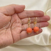 Oro Laminado Dangle Earring, Gold Filled Style Ball Design, with Rose Pearl, Polished, Golden Finish, 02.63.2755.1