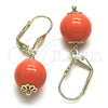 Oro Laminado Dangle Earring, Gold Filled Style Ball Design, with Rose Pearl, Polished, Golden Finish, 02.63.2755.1