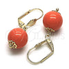 Oro Laminado Dangle Earring, Gold Filled Style Ball Design, with Rose Pearl, Polished, Golden Finish, 02.63.2755.1