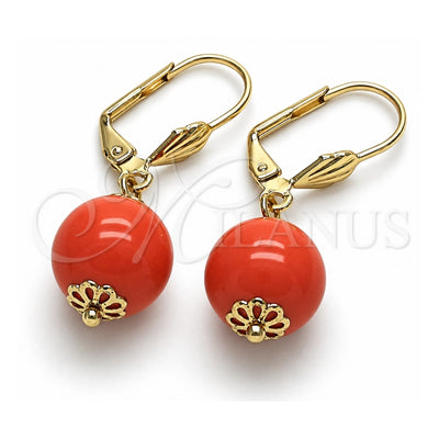 Oro Laminado Dangle Earring, Gold Filled Style Ball Design, with Rose Pearl, Polished, Golden Finish, 02.63.2755.1