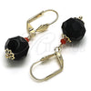 Oro Laminado Dangle Earring, Gold Filled Style Ball Design, with Black and Garnet Crystal, Polished, Golden Finish, 02.63.2757