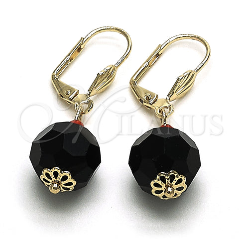 Oro Laminado Dangle Earring, Gold Filled Style Ball Design, with Black and Garnet Crystal, Polished, Golden Finish, 02.63.2757