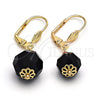 Oro Laminado Dangle Earring, Gold Filled Style Ball Design, with Black and Garnet Crystal, Polished, Golden Finish, 02.63.2757