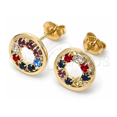 Oro Laminado Stud Earring, Gold Filled Style with Multicolor Cubic Zirconia, Polished, Golden Finish, 02.09.0214