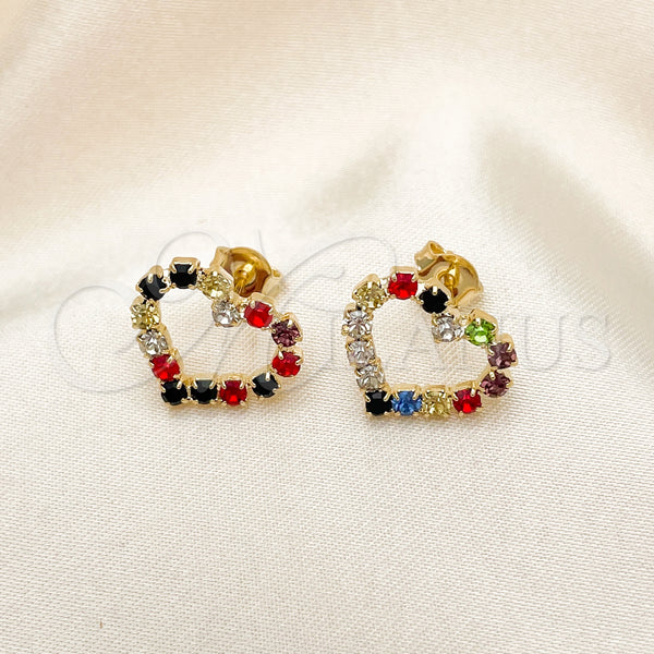 Gold Filled Ring — Stud Earring Heart Design with Multicolor Cubic Zirconia — alternate product view — SKU 149761 | Oro Laminado anillo — Stud Earring corazón diseño with Multicolor Cubic Zirconia — SKU 149761