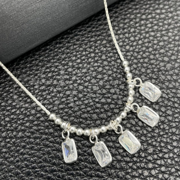 Sterling Silver Fancy Necklace, Snake and Ball Design, with White Cubic Zirconia, Polished, Silver Finish, 04.401.0001.18 (02 MM Thickness, 18 Inches Length)