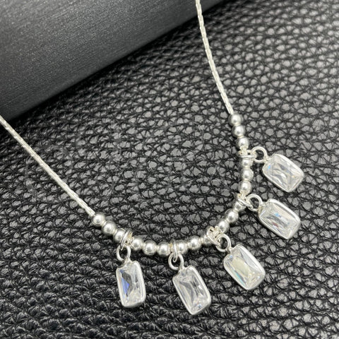 Sterling Silver Fancy Necklace, Snake and Ball Design, with White Cubic Zirconia, Polished, Silver Finish, 04.401.0001.18 (02 MM Thickness, 18 Inches Length)