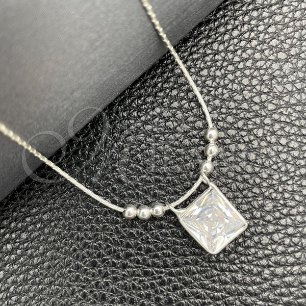 Sterling Silver Fancy Necklace, Snake and Ball Design, with White Cubic Zirconia, Polished, Silver Finish, 04.401.0002.18 (02 MM Thickness, 18 Inches Length)