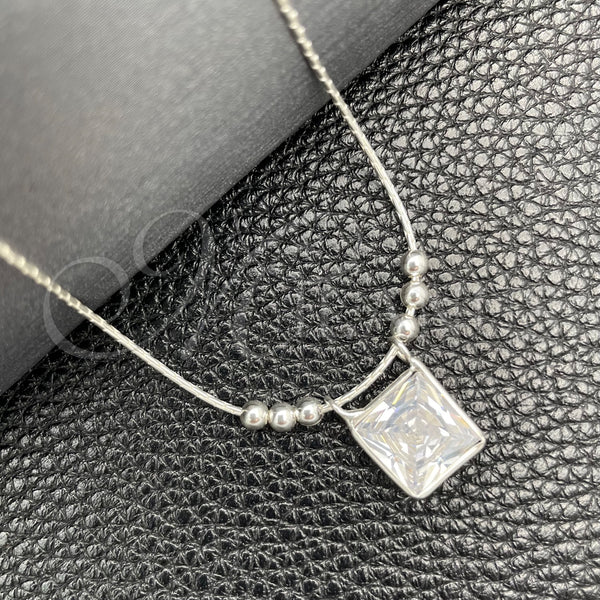 Sterling Silver Necklace — Fancy Necklace Snake and Ball Design with White — main product view — SKU 149764 | Plata 925 collar — elegante Necklace Snake and Ball diseño with blanco — SKU 149764