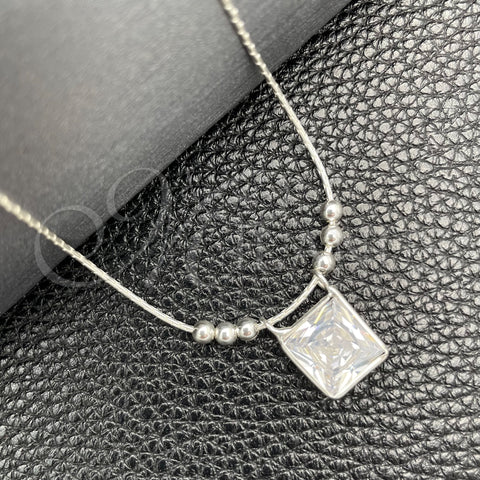 Sterling Silver Fancy Necklace, Snake and Ball Design, with White Cubic Zirconia, Polished, Silver Finish, 04.401.0002.18 (02 MM Thickness, 18 Inches Length)