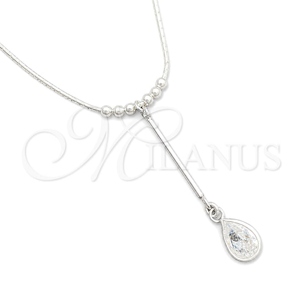 Sterling Silver Fancy Necklace, Snake and Ball Design, with White Cubic Zirconia, Polished, Silver Finish, 04.401.0005.18 (02 MM Thickness, 18 Inches Length)