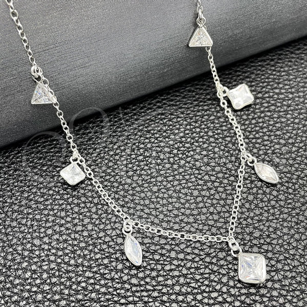 Sterling Silver Fancy Necklace, Teardrop and Rolo Design, with White Cubic Zirconia, Polished, Silver Finish, 04.401.0006.18 (02 MM Thickness, 18 Inches Length)