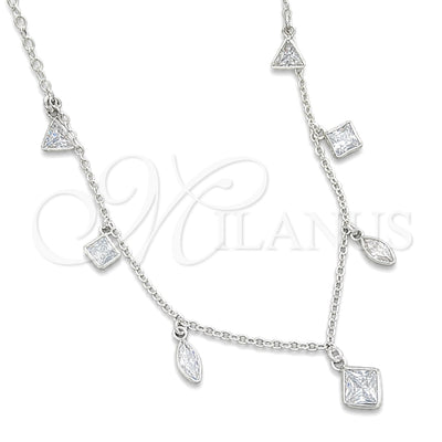 Sterling Silver Fancy Necklace, Teardrop and Rolo Design, with White Cubic Zirconia, Polished, Silver Finish for wholesale, main product view