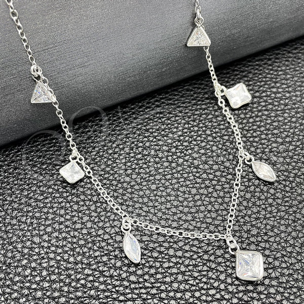 Sterling Silver Necklace — Fancy Necklace Teardrop and Rolo Design with White — main product view — SKU 149768 | Plata 925 collar — elegante Necklace Teardrop and Rolo diseño with blanco — SKU 149768