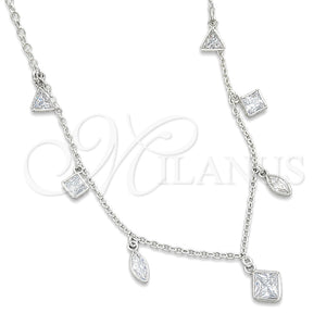 Sterling Silver Fancy Necklace, Teardrop and Rolo Design, with White Cubic Zirconia, Polished, Silver Finish, 04.401.0006.18 (02 MM Thickness, 18 Inches Length)