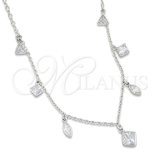 Sterling Silver Fancy Necklace, Teardrop and Rolo Design, with White Cubic Zirconia, Polished, Silver Finish, 04.401.0006.18 (02 MM Thickness, 18 Inches Length)