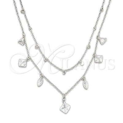 Sterling Silver Fancy Necklace, Ball and Rolo Design, with White Cubic Zirconia, Polished, Silver Finish for wholesale, main product view