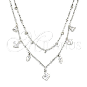 Sterling Silver Necklace — Fancy Necklace Ball and Rolo Design with White — main product view — SKU 149769 | Plata 925 collar — elegante Necklace Ball and Rolo diseño with blanco — SKU 149769