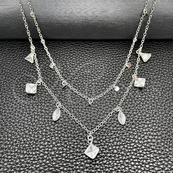Sterling Silver Necklace — Fancy Necklace Ball and Rolo Design with White — main product view — SKU 149769 | Plata 925 collar — elegante Necklace Ball and Rolo diseño with blanco — SKU 149769