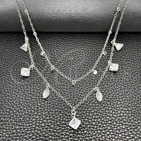 Sterling Silver Fancy Necklace, Ball and Rolo Design, with White Cubic Zirconia, Polished, Silver Finish, 04.401.0007.18 (02 MM Thickness, 18 Inches Length)